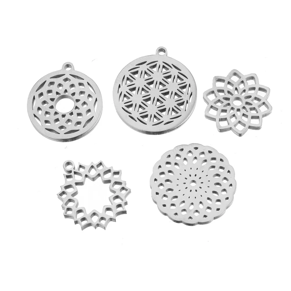 5 sztuk/partia joga lotosowa czakra DIY Charms hurtownia Tag ze stali nierdzewnej Hollow kwiat lotosu złącza biżuteria wisiorek Making — zdjęcie 6
