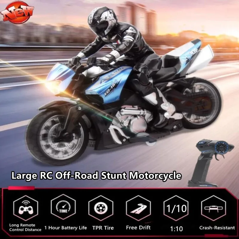 Large Remote Control Off-Road Stunt Motorcycle RC 2.4G 60mins 1:10 High Speed Climbing Drift Model Remote Control Car Kids Toys