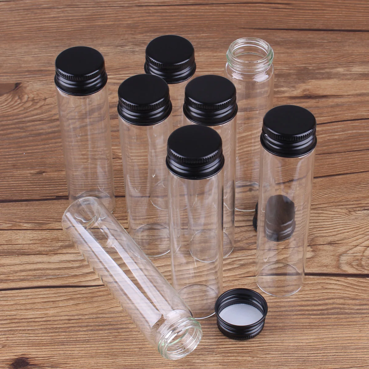 24pcs 10ml-100ml Glass Bottles with Black Aluminum Caps Spice Jar Glass Containers Decorative Bottles for Wedding Craft DIY Gift