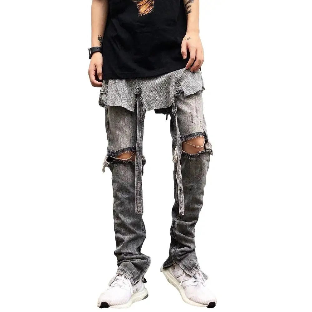 Idopy Men`s Ripped Biker Jeans Slim Fit Hi-Street Knee Hole Hip Hop Denim Joggers Pants Ankle Zipper For Men