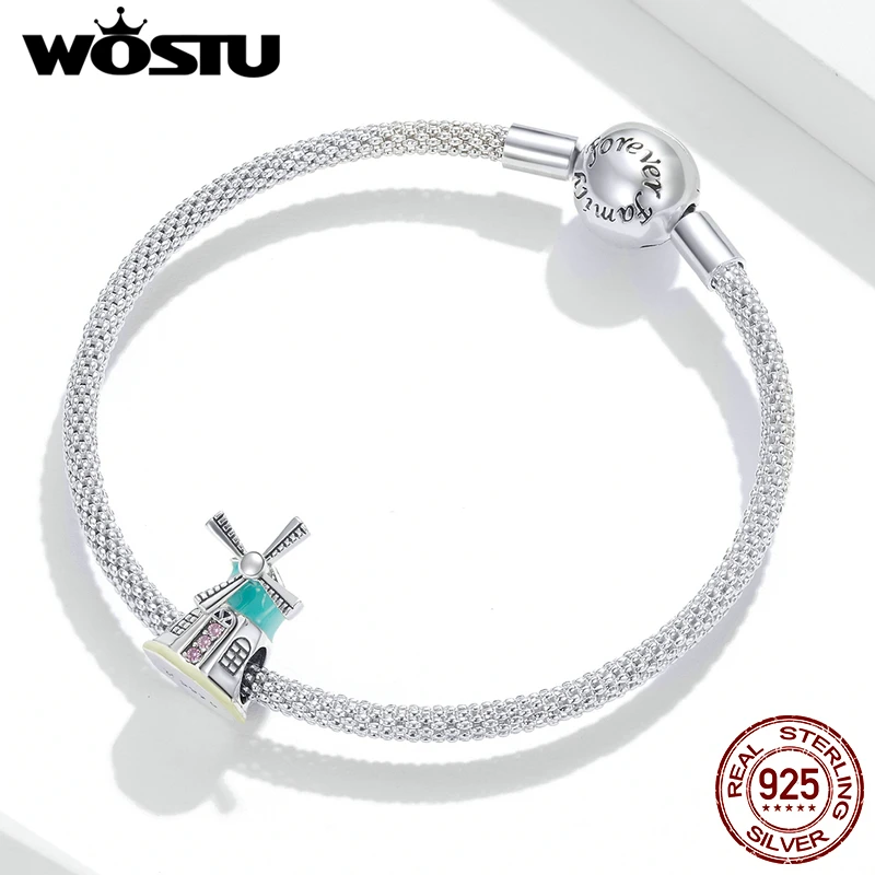 WOSTU Journey Silver Charms Romantic Windmill Beads Silver Zircon Pendant Fit Making Bracelet Necklace Fine Jewelry Gift FIC1739