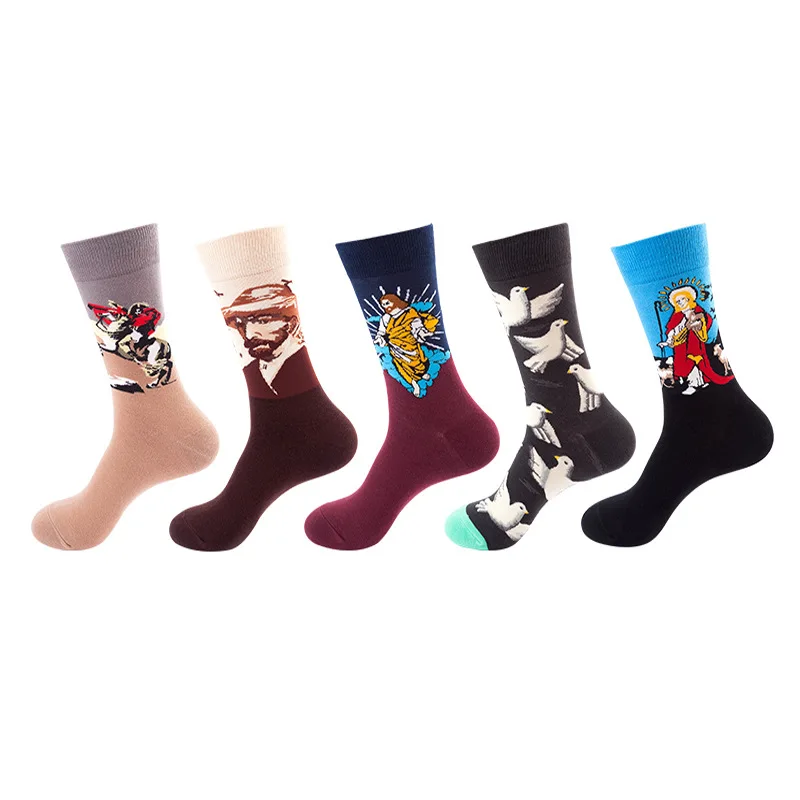 Chaussettes en coton drôles pour couples, chaussettes d'équipage de dessin animé, fleurs et fruits, Harajuku Happy Designer Streetwear, EU ino -43, 5 paires par sac