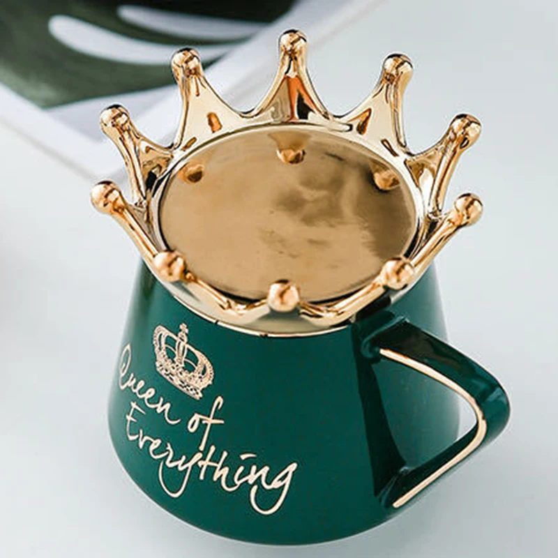 King Queen Crown Design Mug With Crown Lid and Spoon Ceramic Coffee Cup Gift for Girlfriend Wife Fast Delivery