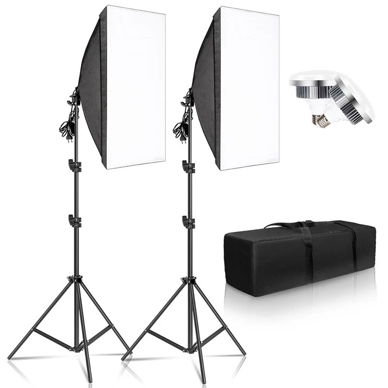 SH Photography 50x70CM Softbox Lighting Kits Professional Light Box System With E27 Photographic Bulbs Photo Studio Equipment