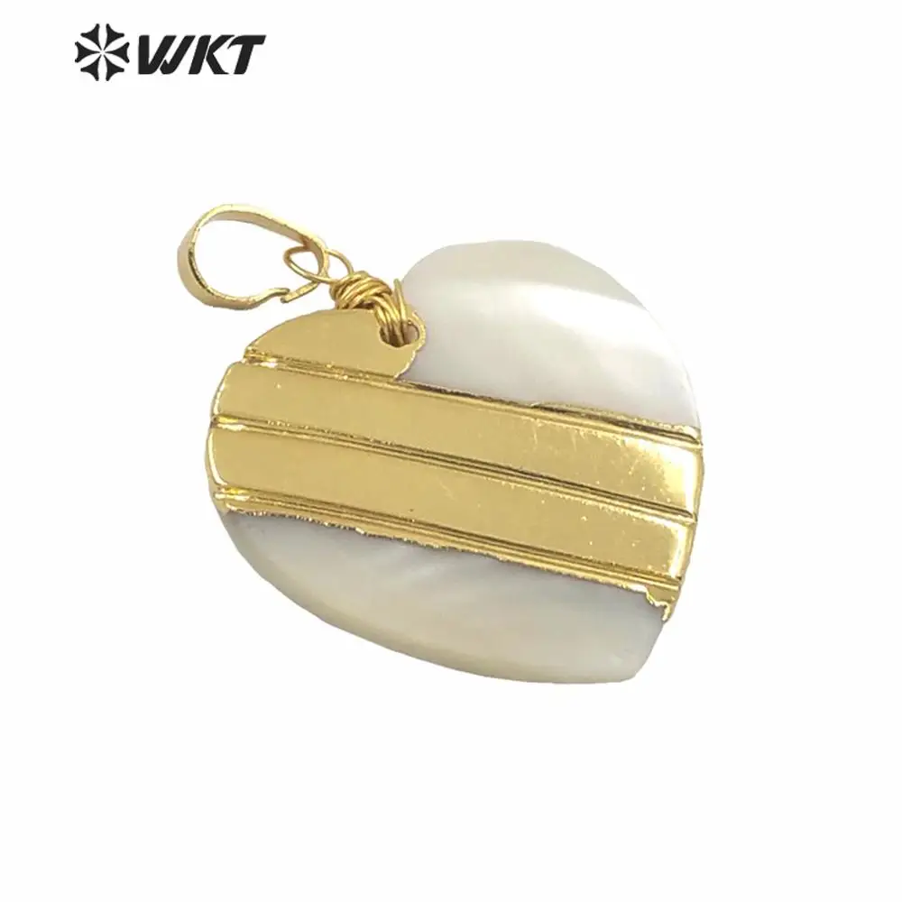 

WT-JP228 Romantic Heart Shape Necklace Pendant White Shell Pendant With Gold Metal Plated Italy Design Jewelry Pendant