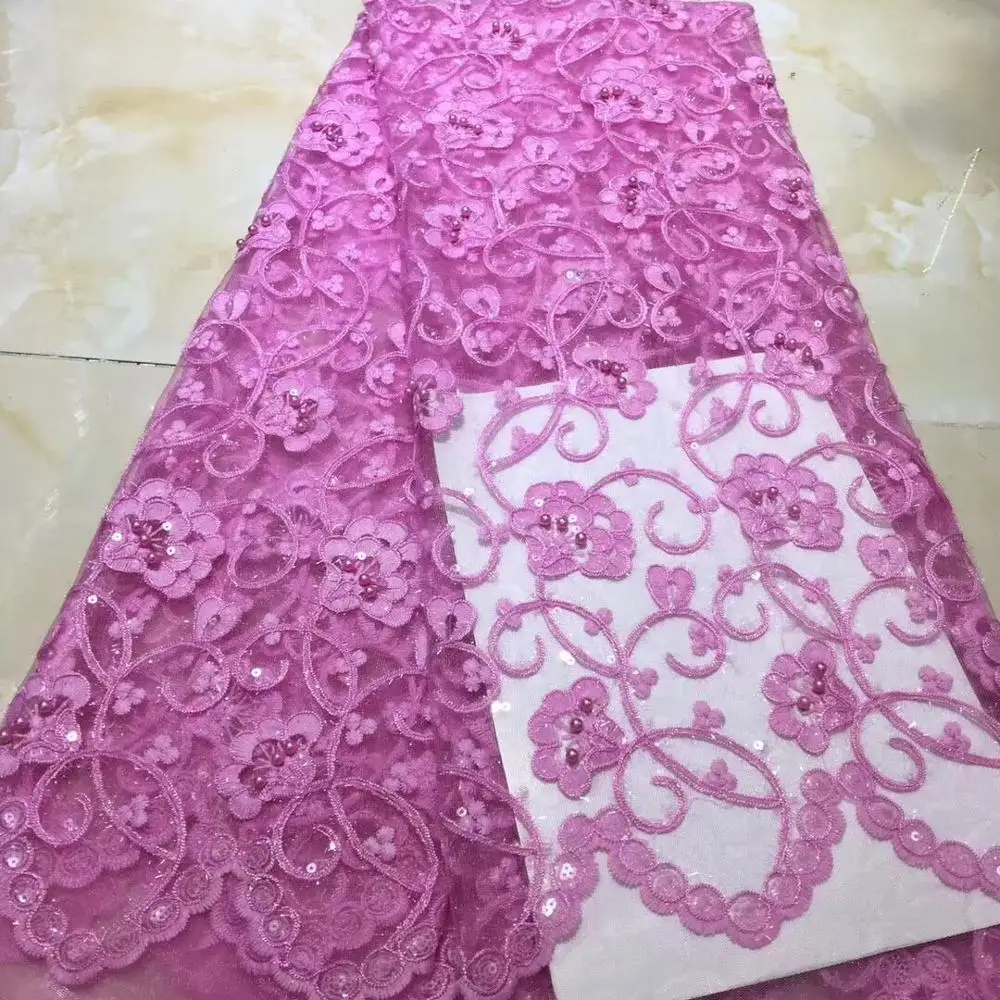 

Graceful pink African tulle mesh lace fabric African embroidery french lace fabric