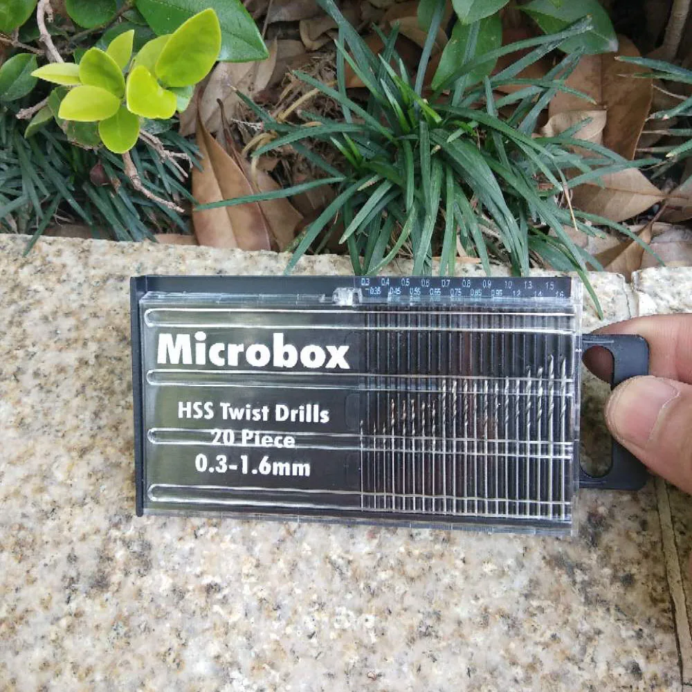 20 Chiếc 0.3Mm-1.6Mm Mini HSS Micro Thép Tốc Độ Cao Xoắn Bộ Mũi Khoan Hộp