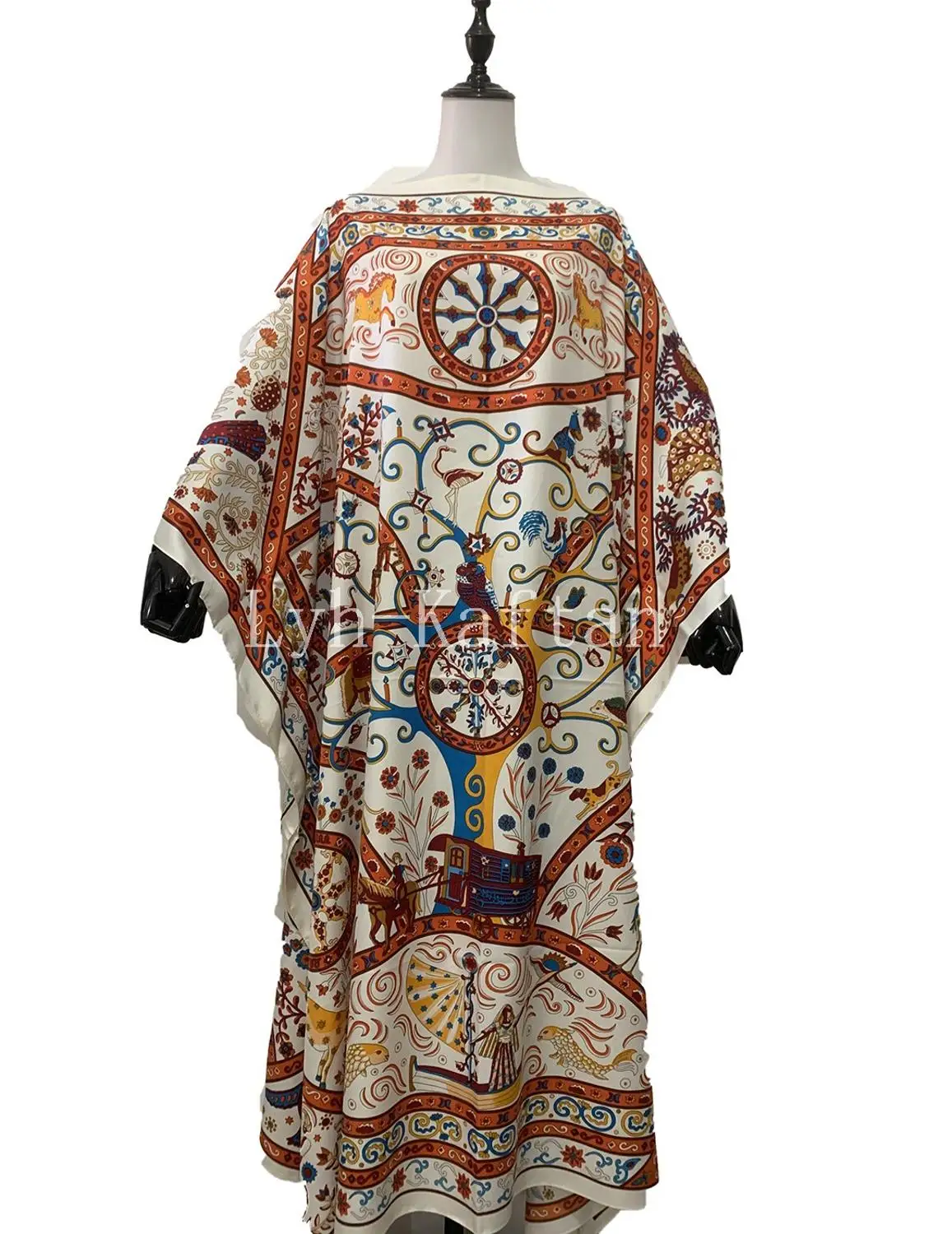 New 2021 Fashion European clothing Printed Silk Kaftan Maxi Dress One-Shoulder Bohemian Kuwait Traditional Summer Rope Maxi