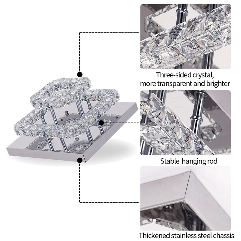 Modern LED Crystal Chandelier Lighting Mirror Rings Ceiling Lamp for Living Room Kitchen Luminaire Home Decor Light Fixture