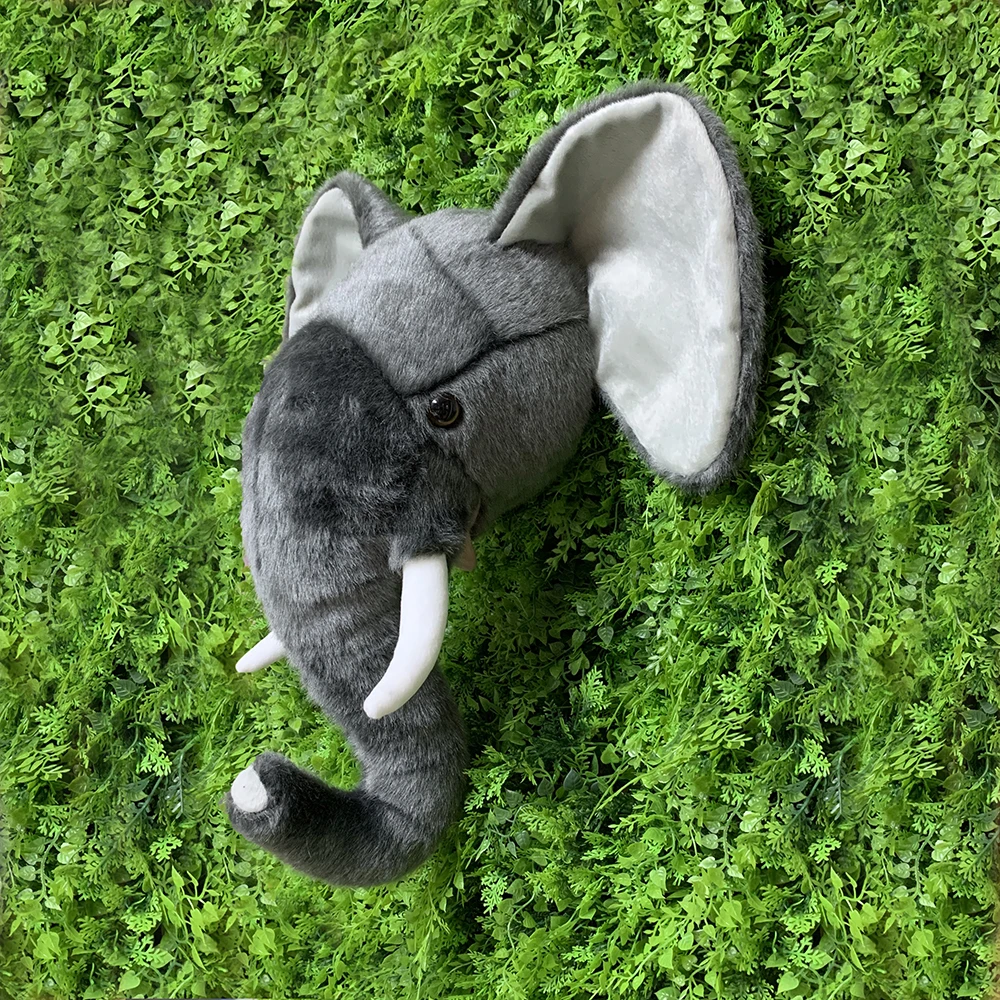 Decoración de pared de elefante con cabeza de animal de peluche, decoración de pared para guardería o habitación de niños, regalo de cumpleaños para niños