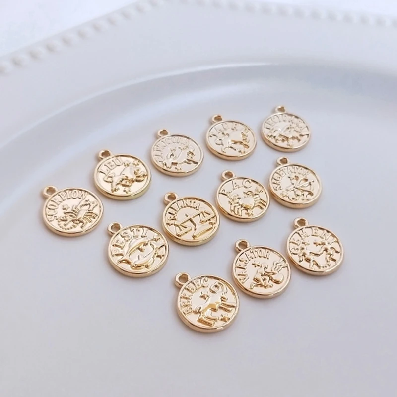 12MM Color Retention Copper 12 Constellation Pendant Medal Charms DIY Findings Jewelry Accessories