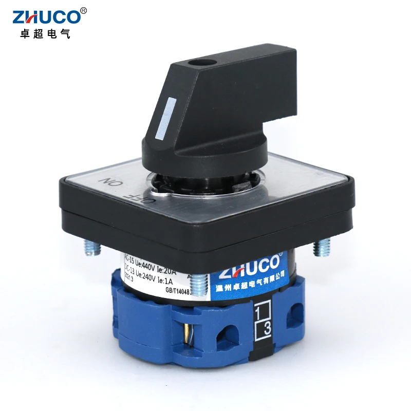 ZHUCO SZW26/LW26-20 20A 660V OFF-ON One Pole Two Position 64X64 48X48 mm Panel Electric Rotary Universal Changeover Cam Switch