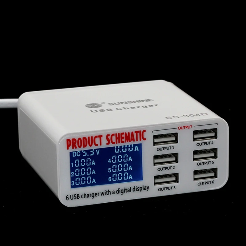 6 Port USB Socket Fast Charger with LCD Display POWSTRO USB Charger Portable Multi USB Port Rapid Charger for Smart Mobile Phone