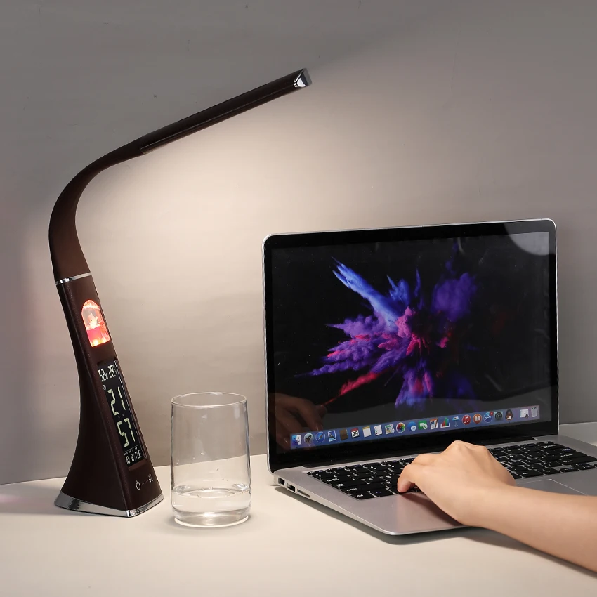 LED Desk Lamp With Calendar Temperature Alarm Clock 3 Modes Lighting Eye-Protected Reading Light Table Lamp For Student Bedroom