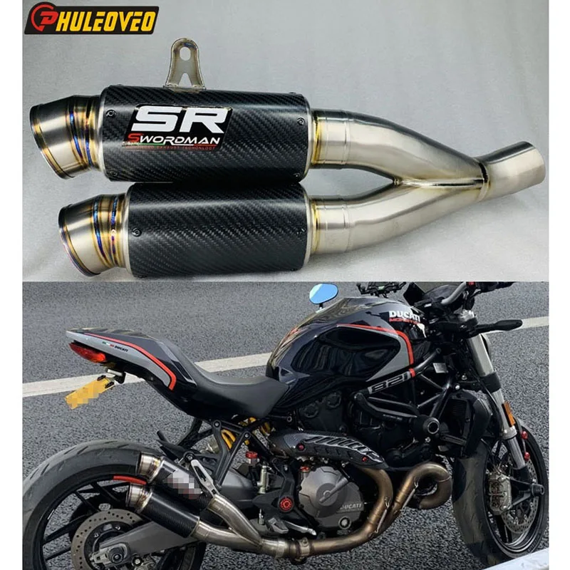 For Ducati Monster 821 1200R 1200S 2014-2021 Motorcycle Exhaust System with Carbon Fiber Muffler Escape Titanium Alloy Link Pipe