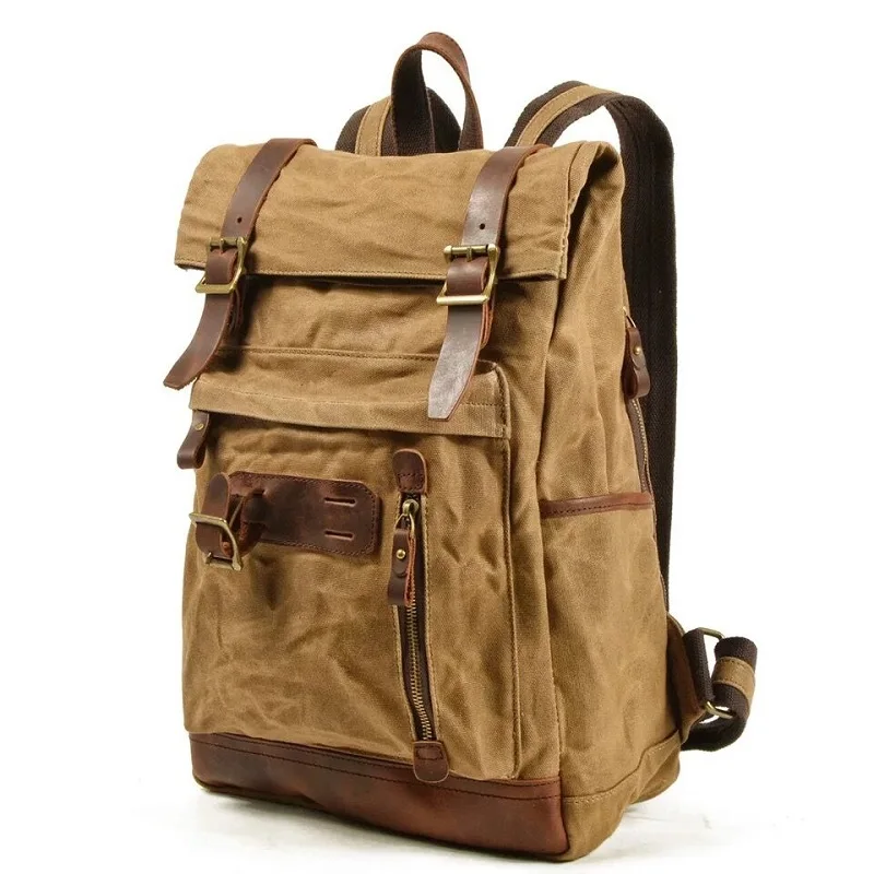 Luxury Vintage Backpack Men Canvas Large Travel Bags Leather Waterproof Casual Daypacks Male School Bags For Boy Young Bagpack