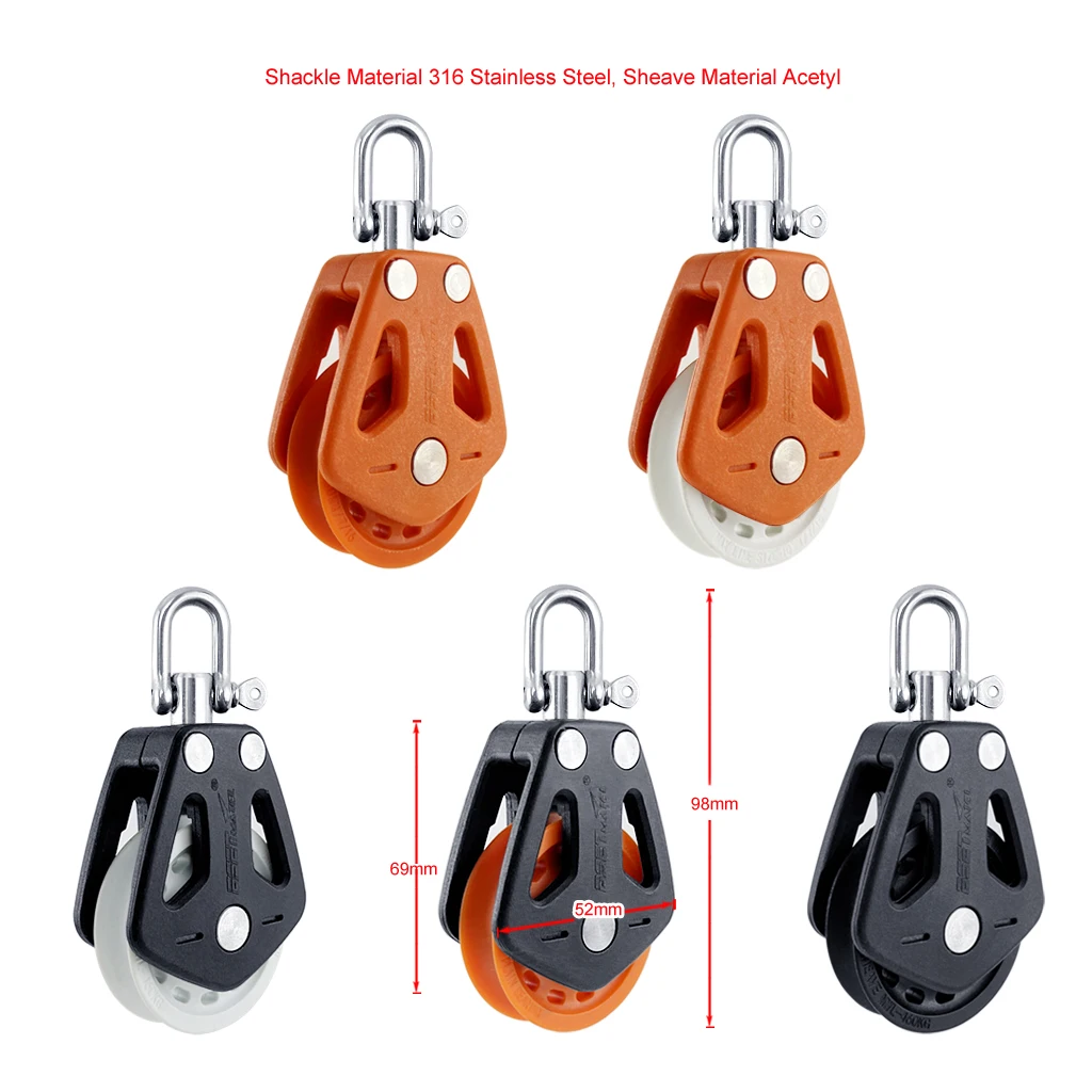 2PC Boat Accessories High Load Sheave Block Universal Head Single Pulley Swivel Shackle Sailboat Plain Bearing Block Rope Runner