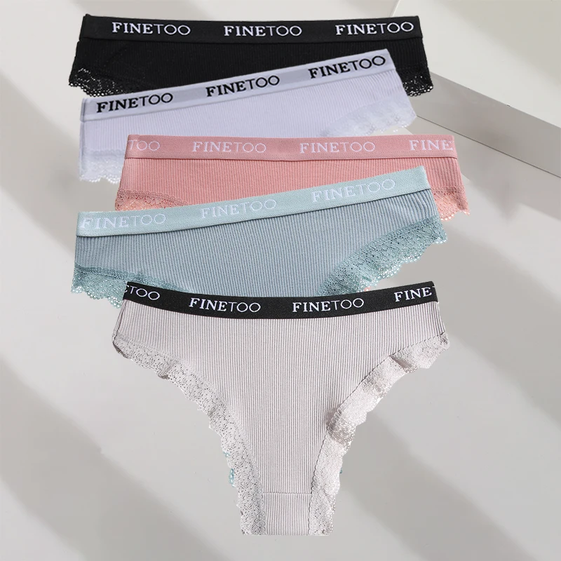 FINETOO 5 Teile/satz M-XXL Baumwolle Höschen frauen Brief Tanga Mädchen Brasilianische Panty Sexy Spitze Unterwäsche Für Frau Dessous Bikini