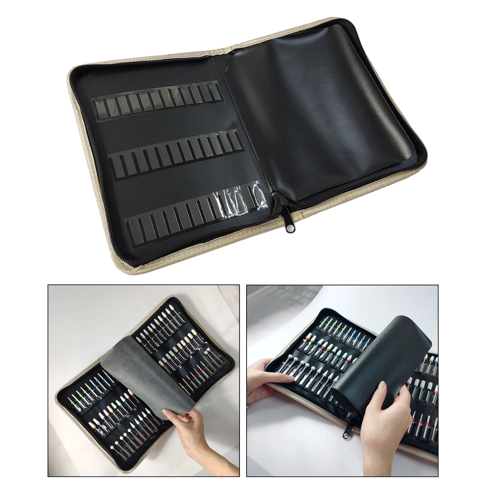 Folding Manicure Nail Drill Bits Holder Storage Case Organizer Compact Empty Storage Bag Manicure Milling Container