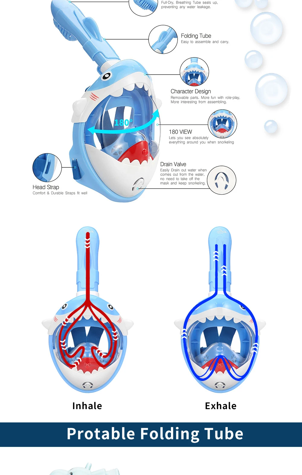 Kinder Cartoon Tauchmaske Schwimmen Voll gesicht Schnorchel maske Jungen Mädchen Unterwasser Tauchen Anti Nebel Schnorchel Set Ausrüstung Kinder – Detail 6