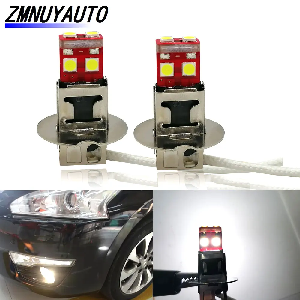 2PCS Led Lamp H1 H3 Led 6 SMD 3030 Chip High Power LED Fog Light Day Running Light Bulb 12V 6000K White