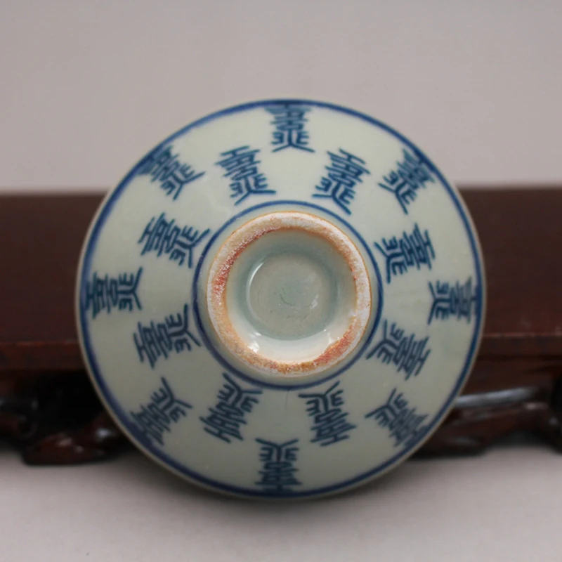 Early Qing dynasty folk kiln, blue and white, with rich fortune pattern, hat, cup and teacup, antique ceramic ware, No. yz153