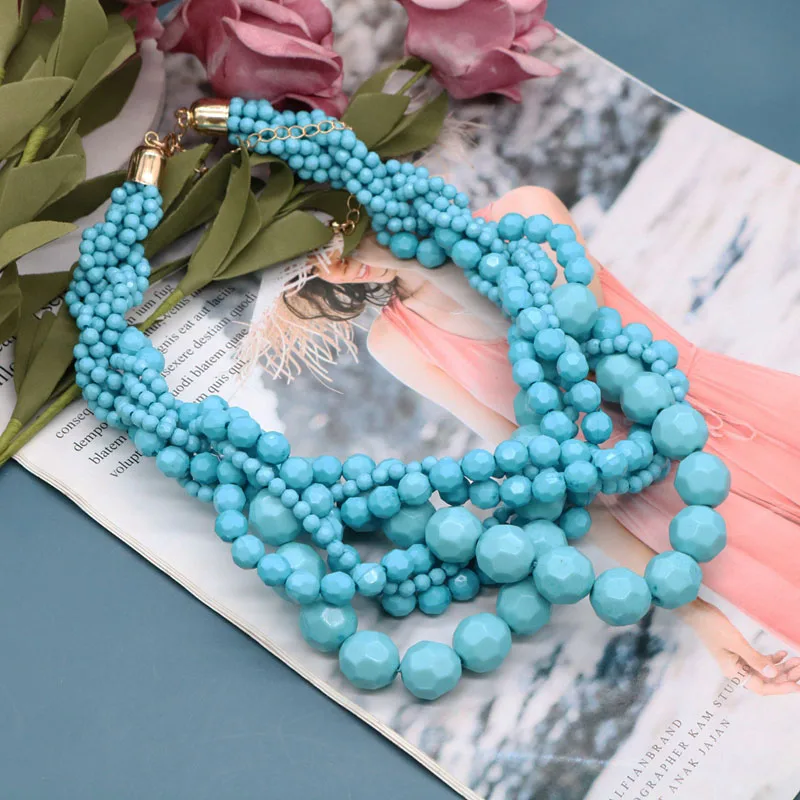 New Fashion Choker Statement Braided Acrylic Beaded Necklace For Women Short Jewelry For Women Party