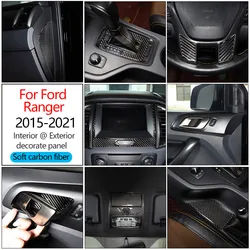 Para Ford Ranger Wildtrak 2015-21 Interior de fibra de carbono suave Control Central conjunto completo de pegatinas decorativas accesorios de coche