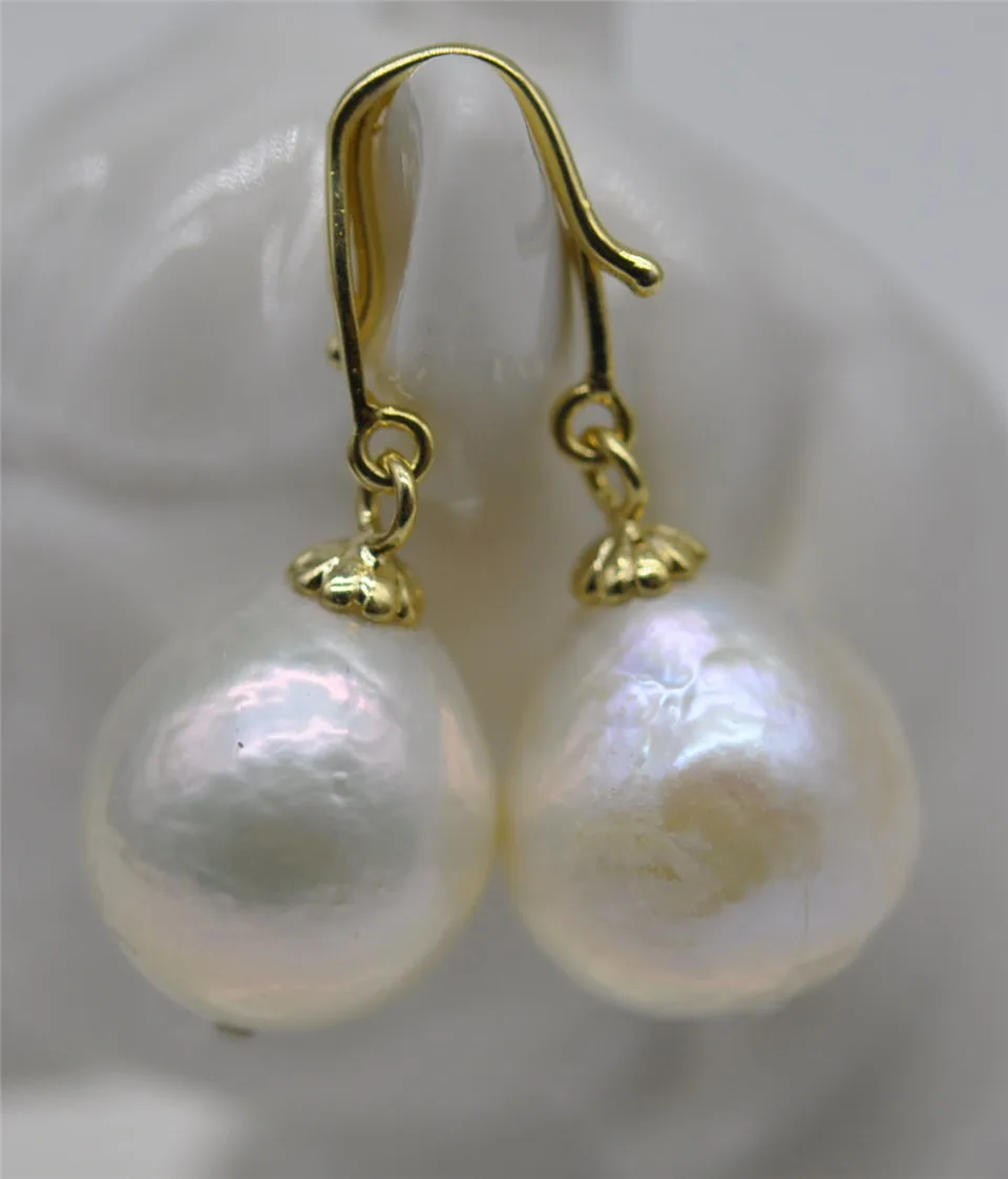 

HABITOO 12-13mm South Sea White Baroque Pearl Earrings 14K GOLD Ladies Pearl Earrings Jewelry Gift for Women