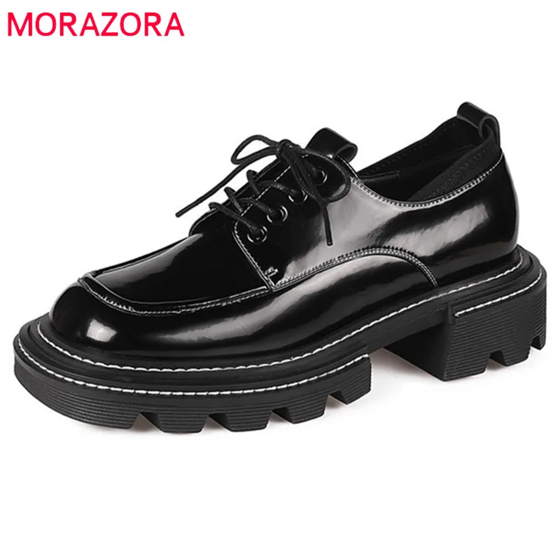 

MORAZORA 4.5cm Square Heels Platform Shoes Women Genuine Leather Shoes 2022 Newest Fashion Cool Punk Shoes Women Pumps Black