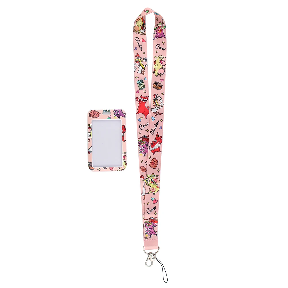 LX445 Animal Cow and Chicken Lanyard Card Cover Neck Strap Rope For Mobile Cell Phone ID Card Badge Holder With Keychain Keyring