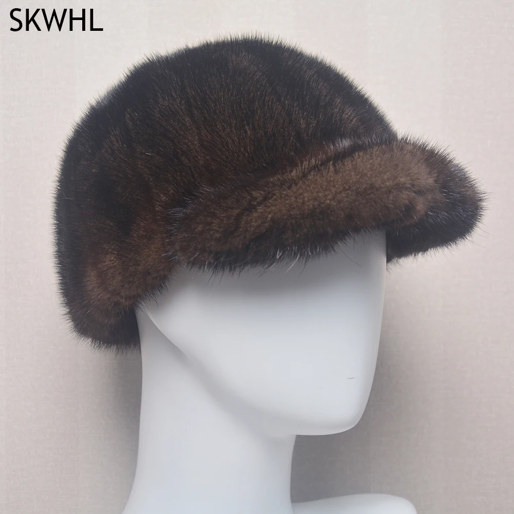 Hot Hale Men Real Mink Fur Straw Hats Men Winter Hats Mink Fur Hats Street Trendy Hip-hop Hat Caps Brimless Cap Beanies For Men