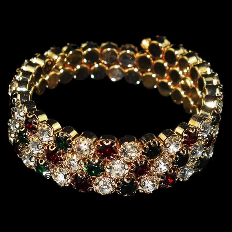 exaggerated Crystal Red white green Bracelets Women Rhinestone Bracelet Wedding Bracelet Pulseras Mujer Wedding Jewelry Gifts