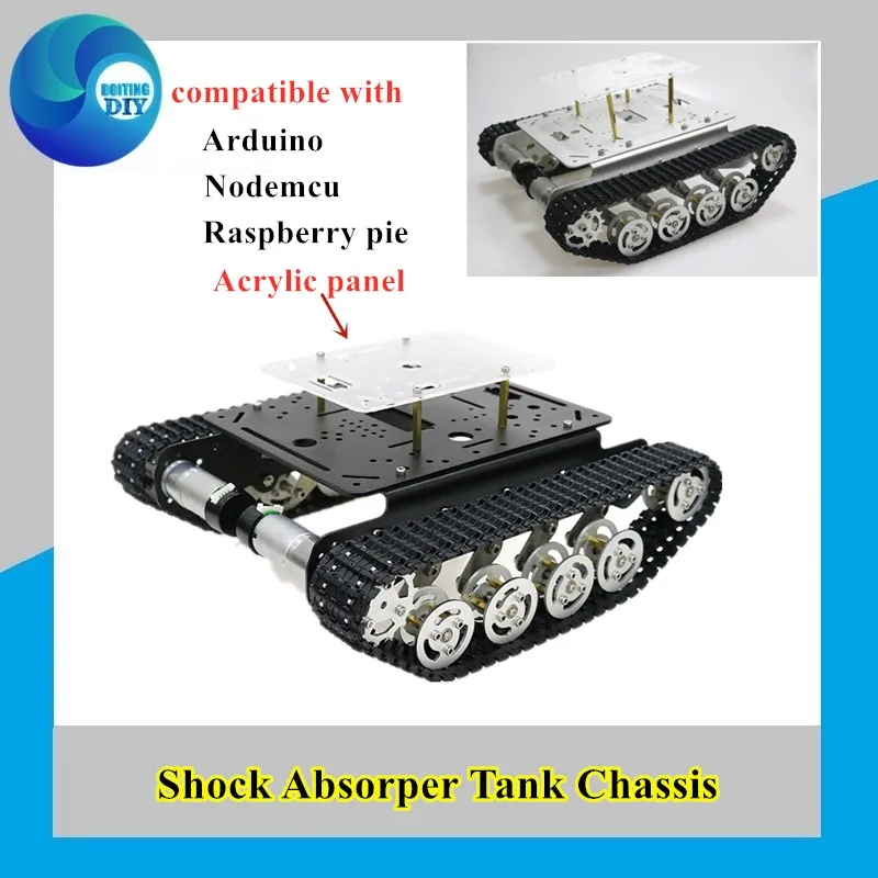 

Metal Shock Absorbing Tank Chassis Double-layer Robot Car Chassis With Acrylic Panel For Arduino/Nodemcu/ Raspberry Pie TS100