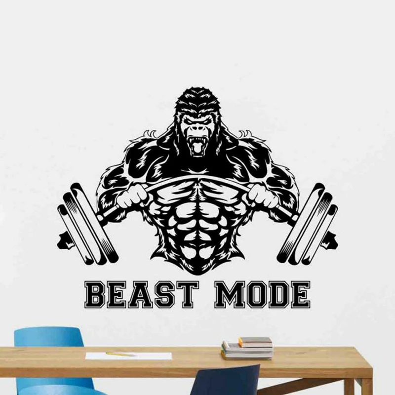 

Beast Mode Sign Wall Decal Gorilla Barbell Vinyl Wall Sticker Gym Decoration Poster Waterproof Fitness Wall Decor Mural C084