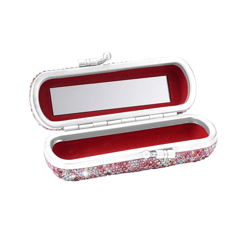 Shiny Crystals Ladies Lipstick Case With Mirror Fits Most Round and Square Lipsticks