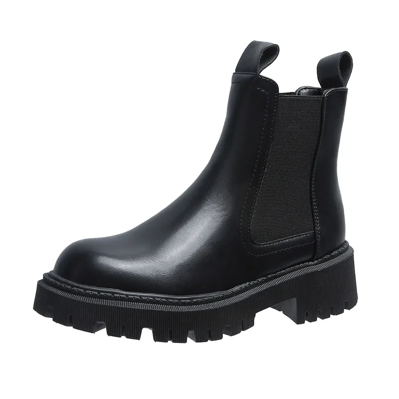 2021 outono inverno couro do plutônio chunky tênis mulheres botas de motocicleta sapatos femininos senhora grossa sola punk ankle boot preto 35-39