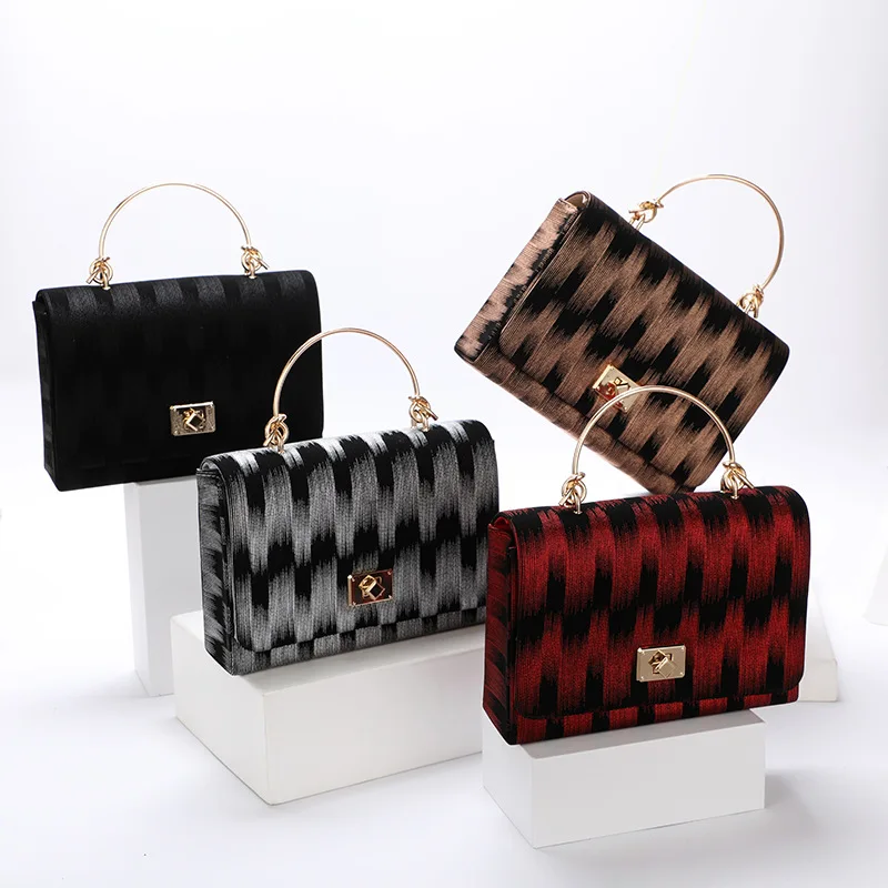 

Women Fashion Gradient Stripes Luxury Dinner Flap Clutch Bag Chain Strap Shoulder Bags Banquet Top-handle Handbag Evening Bag