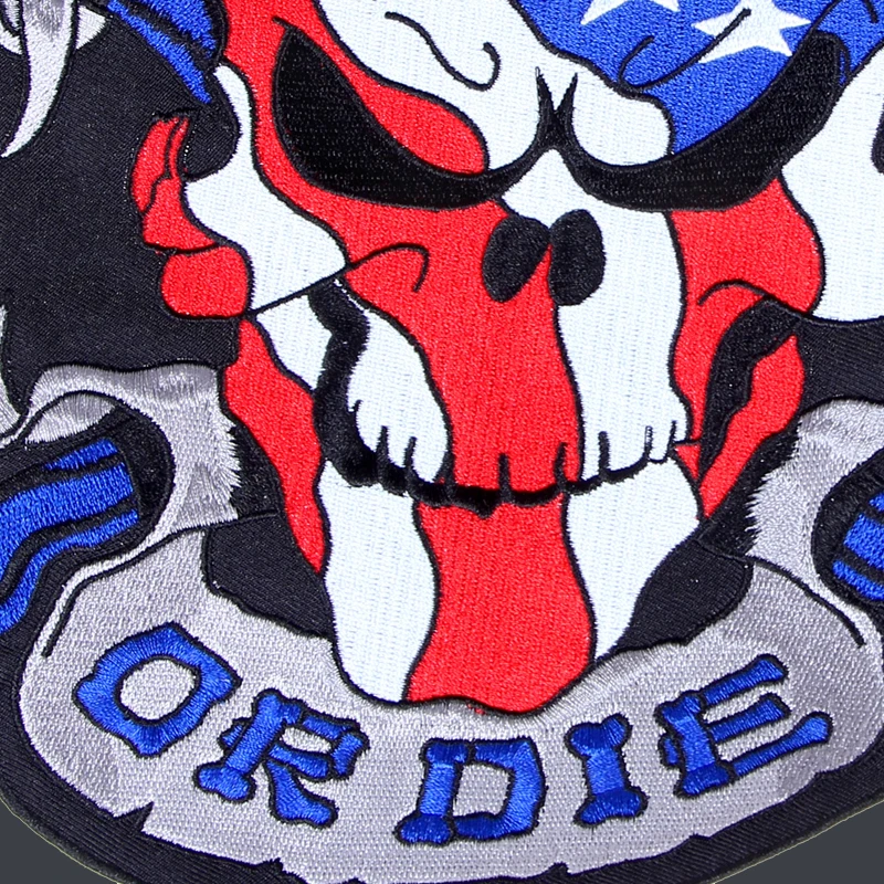 12 inches large Embroidery Patches USA Flag Stars Strips Skull LIVE FREE OR DIE for Jacket Back Vest Motorcycle Biker Sew on