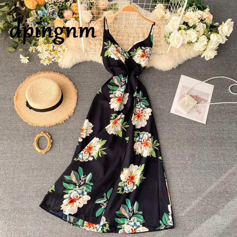 

Stylish Women Dresses Summer Print Fabulous Women Clothes Elegant Robe Femme V-neck Sleeveless Maxi Dresses Club Dress vestidos