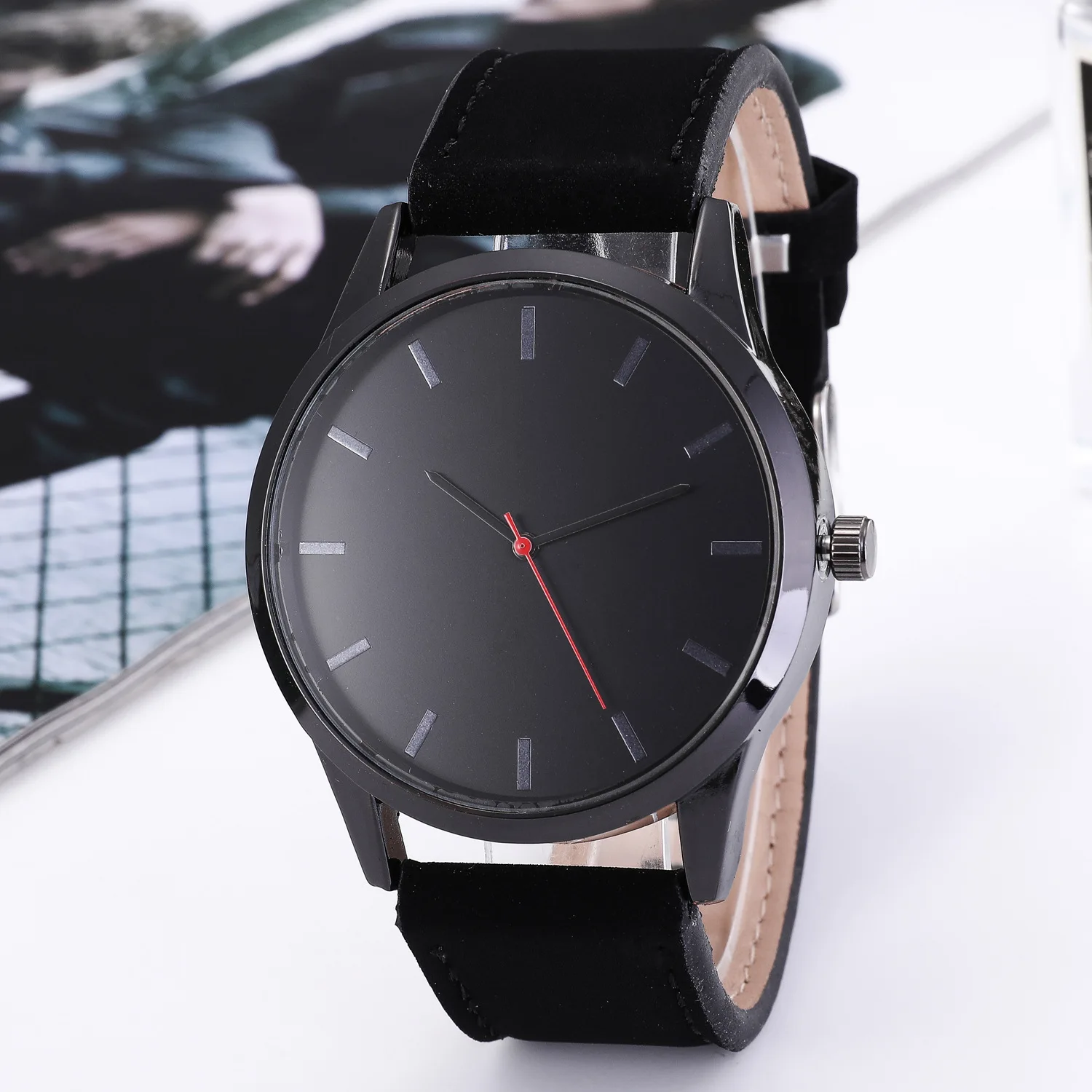 Relógio masculino de quartzo abrasivo, alta qualidade, elegante e casual, negócios, pulseira de couro