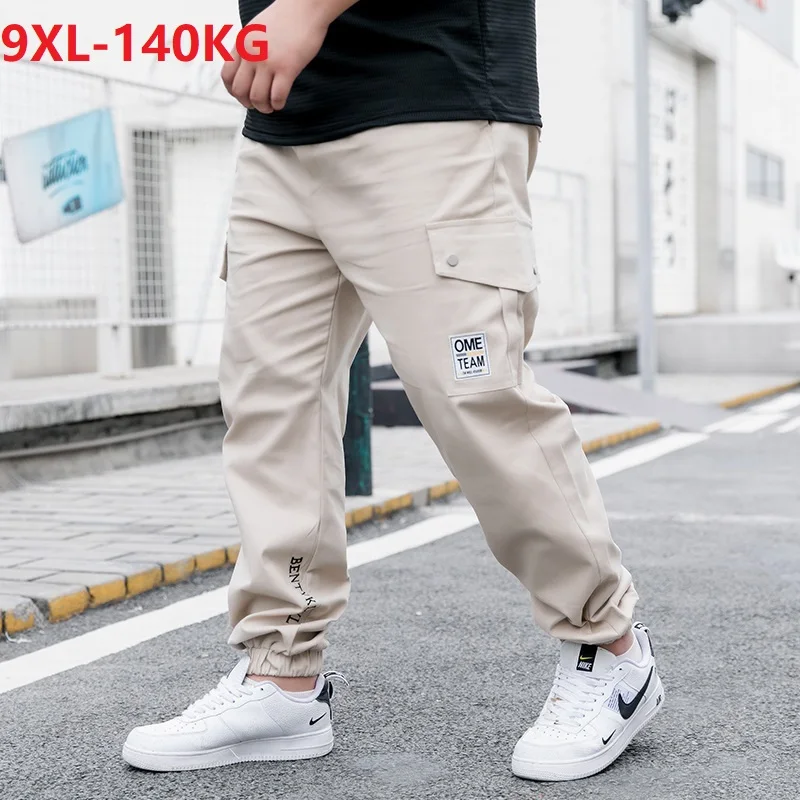 

summer spring men cargo pants plus size 7XL 8XL 9XL pockets Stretch high streetwear letter pants man oversize pants khaki 50