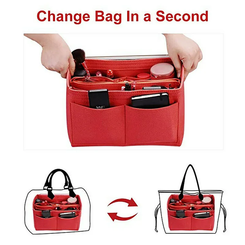 Organizador de maquillaje de marca, bolsa de inserción de fieltro para bolso, monedero interior de viaje, bolsa de cosméticos portátil, se adapta a
