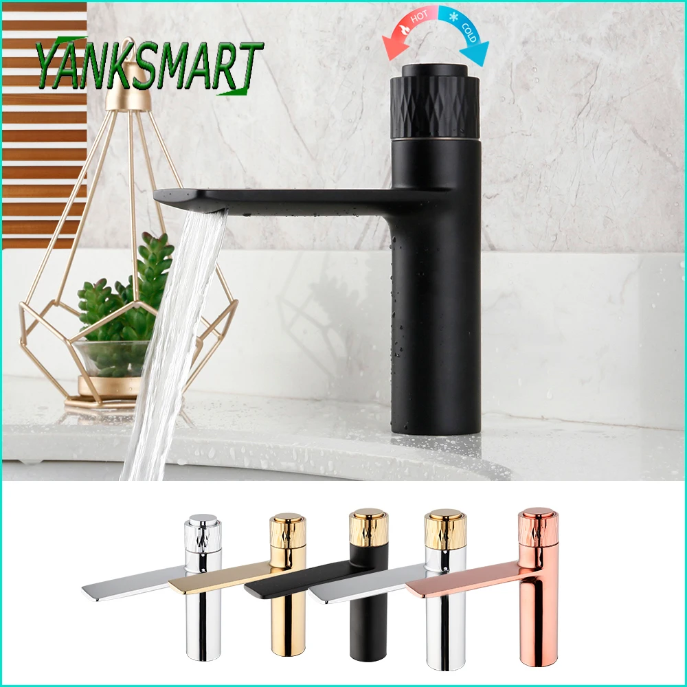 

YANKSMART New Arrival Matte Black Bathroom Brass Wash Basin Faucet Deck Mounted Faucet Waterfall Taps Cold And Hot Mixer Tap