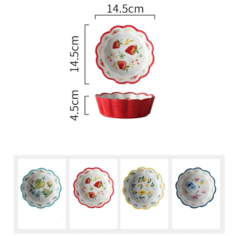 Nordic Simple Hand-painted Ceramic Salad Cake Bowl Colorful Porcelain Soup Fruit Bowl Lace Rice Dessert Snack Bowl Tableware