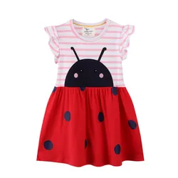 Jumping Meters  Summer New Design Princess Girls Dresses Ladybug Cute Baby Clothes Tunic Children's Birthday Wedding Frocks