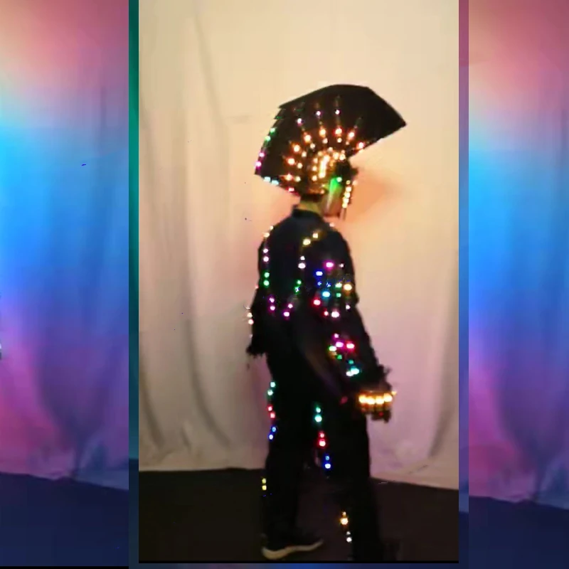 

Robot suit LED Clothes Glowing costume Helmet mask Luminous Clothing Talent Show Men's LED Suits future party dance wear