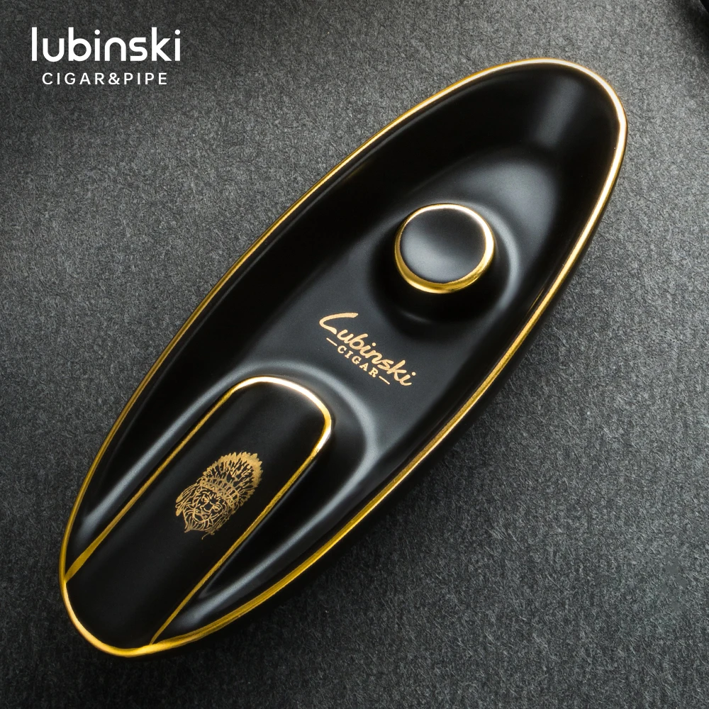 LUBINSKI Black Cigar Ashtray Boat Shape Ceramic Cigars Ashtrays Travel Stand Hold 1 Cigar