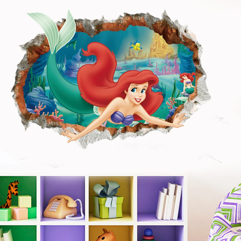 Mermaid Princess Underwater Scenery Porthole Wall Stickers For Girls Room Decoration 3d Mural Art Diy Home Decals Kids Gift