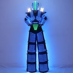 Trajes LED Robot Costume RGB Change Color LED Clothing Helmet Stilts Walker Robot Suit With Laser Gloves